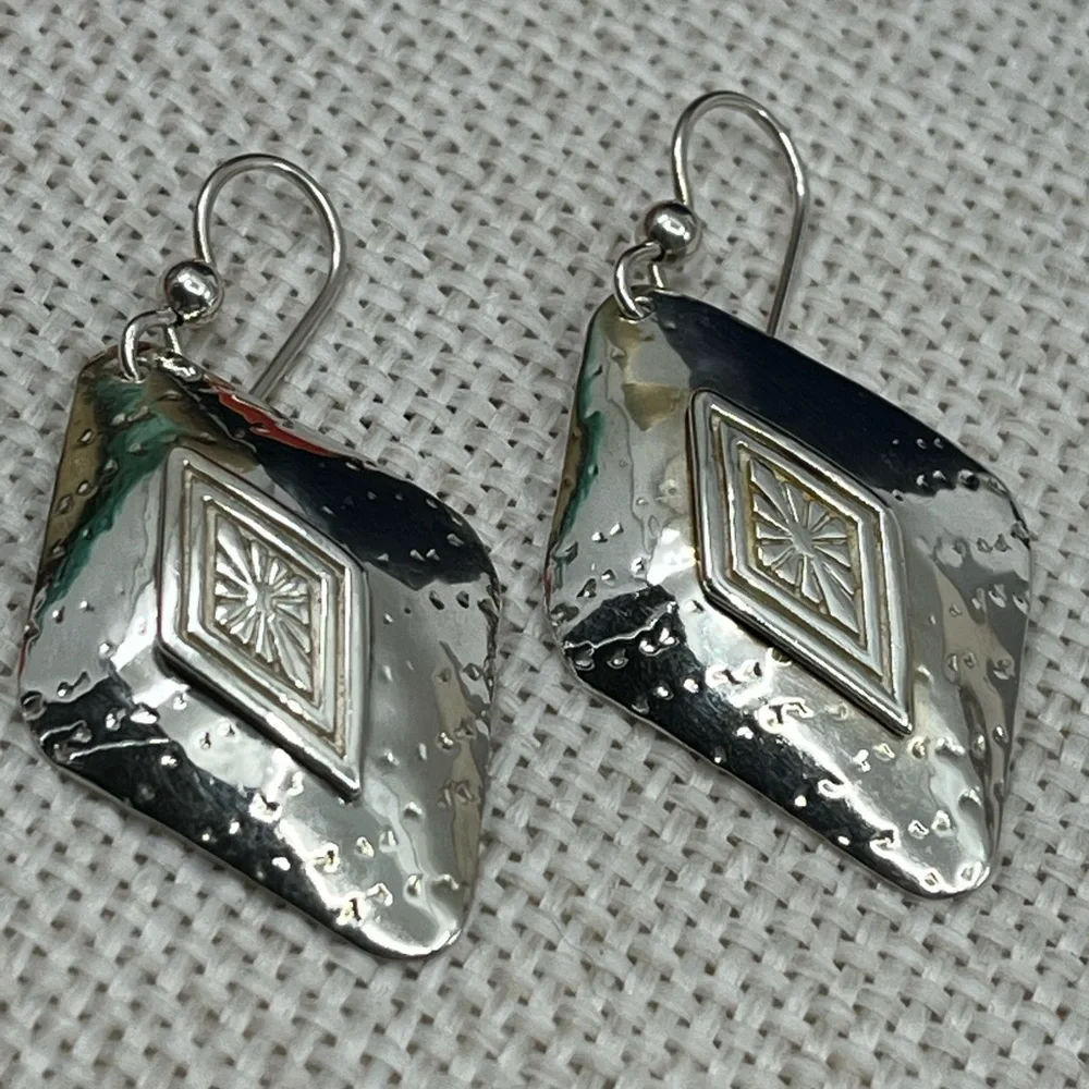 Handmade Vintage Sterling Silver Earrings | 90s Artisan Design - Picture 3 of 16